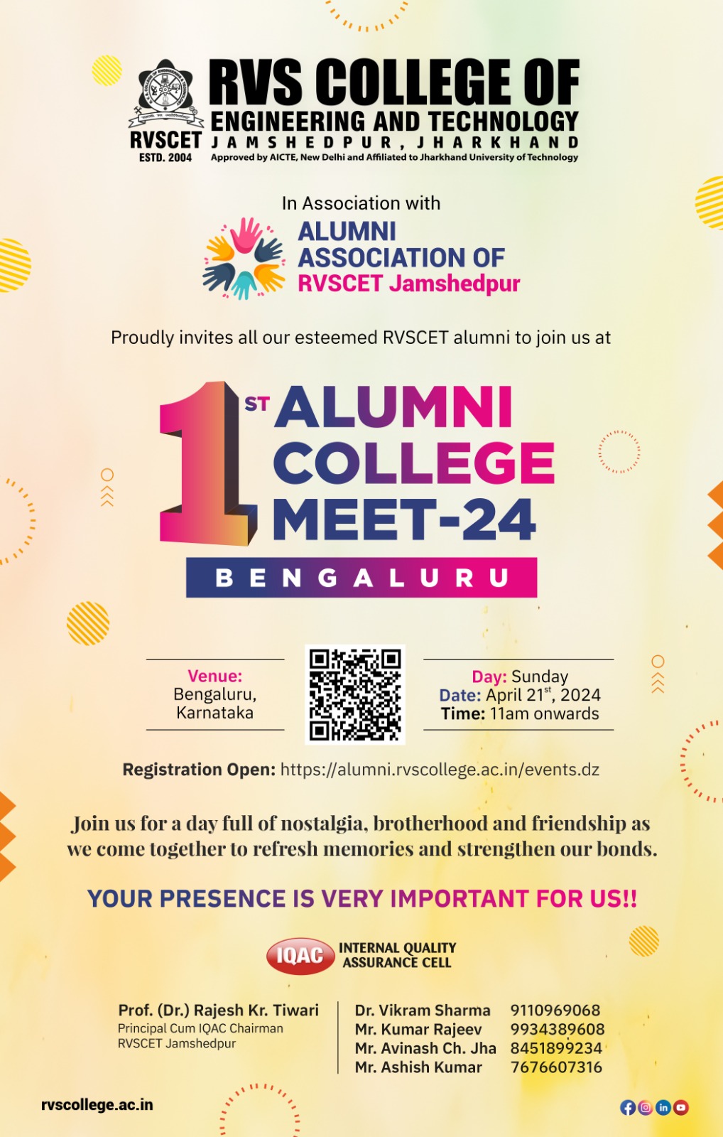 "RVSCET'S 1st Alumni College Meet in Bangalore Join Celebration of